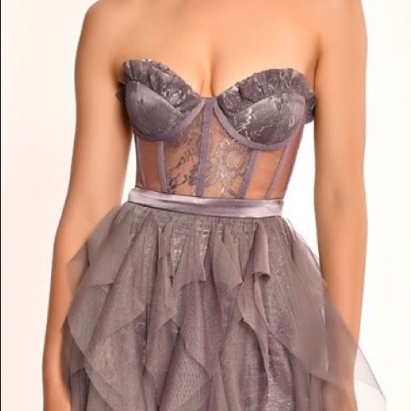 Lace Gown with Tulle Skirt - Picture 3 of 7